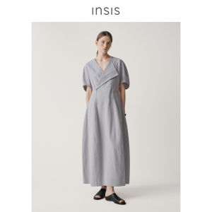 INSIS FEMME | Summer New Simple Cultural Tuck Folded Collar Cocoon Shape Dress