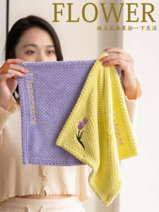Soft Floral Design Handkerchief Coral Fleece Face Wash Cloth Womens Home Use High Absorbency Cute Square Towel  Style