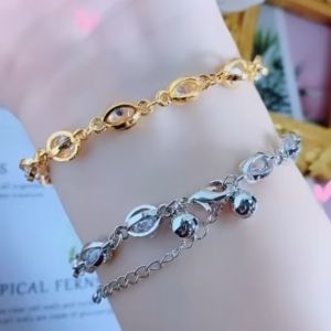 RinaXp- Gelang Rantai Manik-Manik Permata Zircon Diamon Cantik Anti Karat Ada kerincingnya