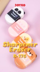Sharpener Eraser 2 in 1 Rautan dan Penghapus Joyko B-176 Happy Animal