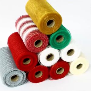【COD】26cm 10 Yards Gold Sliver Christmas Flower Wreath Mesh DIY Xmas Tree Ribbon Decoration Wedding Christmas Gift Wrapping Ribbon