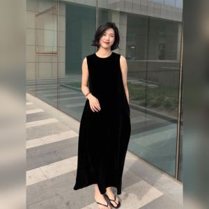 YUFUQING | French Minimalist Black Sleeveless Round Neck Dress Womens Summer New Luxury Sensation Vest Skirt High Waist A-Line Long Dress