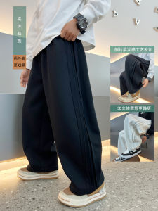 Boys Straight Leg Sports Sweatpants Black Wide Leg Street Dance Trousers Spring Autumn Kids Fashionable Casual Cotton Polyester