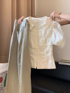 Lace Splice Loose Fitting Slimming Short Sleeve Shirt