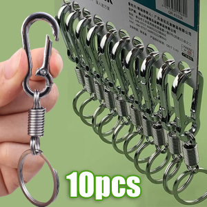 10pcs Retractable Spring Key Chain Key Carabiner Hook Metal Flat Key Rings Stainless Steel Gourd Buckle Carabiner Keychain Waist Belt Clip Keyring