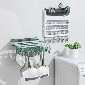 Collapsible Clothes Rack Folding Hanger Wall Mounted Clips Toilet Indoor Balcony Drying Socks Artifact for Household/Travel