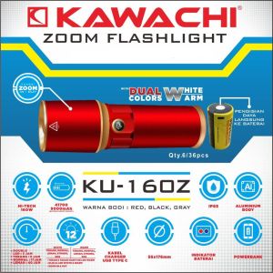 KAWACHI KU-160Z SENTER TANGAN 160W 160 WATT FLASHLIGHT LED PREMIUM BODY ALUMINIUM DUA CAHAYA DALAM 1 SENTER WARM AND WHITE BAGUS KUALITAS TERJAMIN