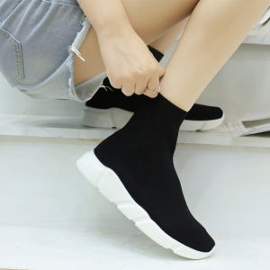 Womens Casual Socks Shoes Breathable Mesh High Top Student Black 2024 Autumn Sports Shoes Fashionable Korean Style All-Match