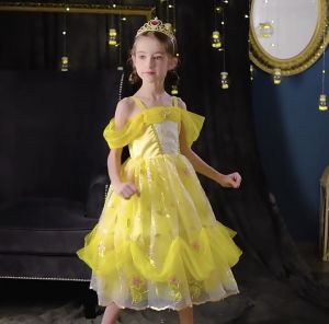 Princess Bell Halloween Tutu Skirt Childrens Dress Beauty and Beast Girl Princess Beier Costume