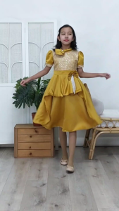Dress Anak Perempuan Terbaru Bahan Bridal Silk / Gaun Pesta Mewah Anak Perempuan Model Kekinian