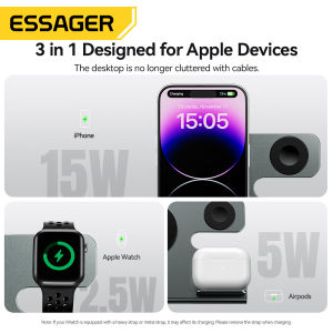 Essager 15W Wireless Chargers Fast Charging Phone Stand Mount Desktop Multi-function Portable Mobile Phone Holder Wireless Charging Device +S6 Single USBA18W US/EU Plug Charger For iPhone 15 14 13 12 Fast Charging AirPods Apple Watch Wireless Chargers