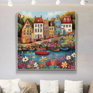Scenic Colorful River Town Houses Landscape Jigsaw Puzzle 500/1024PCS Stress Relief Puzzle Wall Art Decor Gift