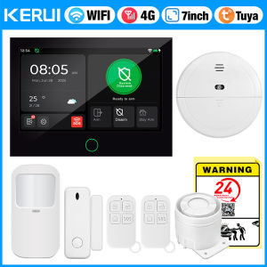 KERUI | KERUI 4G+WiFi Home Alarm System with 7 Inch Touch Screen Alarm Systems Support Alexa 433mhz Burglar Alarm Works with Tuya Smart