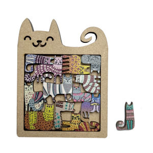 Colorful 13 Cute Cat Puzzle Wooden Irregular Panel Cartoon Animal Cat Tangram High Difficulty Puzzle Childrens Toy Gift