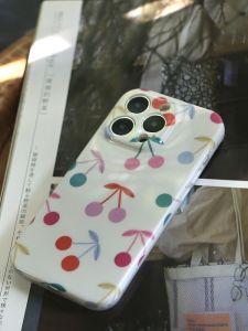 Adorable Simple Cherry  17Promax Phone Soft Shell 16Pro Precision Hole Full Lens Cover 14Plus Silicone Soft Shell Girls Heart 15 Unique Original Design Ins