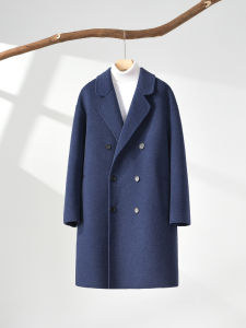 Double-Sided Autumn Winter Sheep Velvet Mens Coat Loose Shoulder Drop Double Row Button Woolen Suit Outerwear Counter-Season Medium-Length Windbreaker