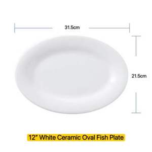 8”-16” White Ceramic Oval Fish Plate Elegant Serving Platter Microwave Safe | Pinggan Ikan Seramik Putih | Pinggan Hidangan Elegan陶瓷蒸鱼盘鱼碟海鲜盘