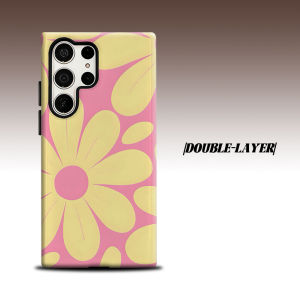 BILIBILI | Pink Yellow Flower Print For Samsung Galaxy S26 S25 S24 A56 A36 Dual Layer Luxury Fashion Full Lens Protective Case