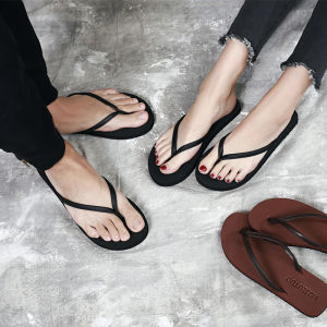 New Couple Matching Flat Heel Sandals Womens Summer Anti-Slip Fashionable Outdoor Beach Slippers Black Simple Slope Heel Sandals