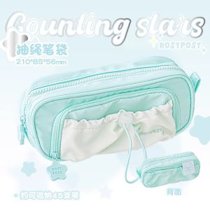 Rosyposy Large Capacity Canvas Pencil Case for Girls Middle And High School Students Cute Candy Colored Stationery Box