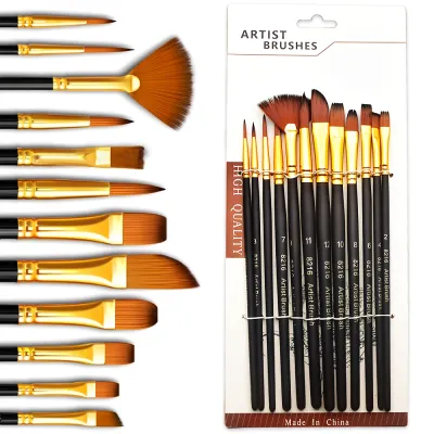 12pcs Professional Artist Painting Brush Set - Premium Nylon Bristles for Oil Acrylic Watercolor Canvas And Gouache Painting