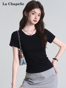 La Chapelle | Black Round Neck Shoulder T-Shirt Short Sleeve Slim Fit Top