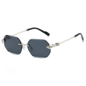 New Hexagon Rimless Sunglasses Buesines Formal Eywear With Cheetch Decoration Metal Shades Luxury Fashion Men Glasses