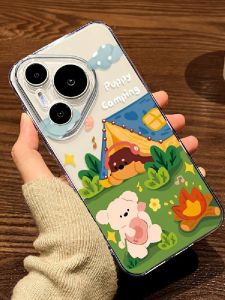 Huawei Pura80/70 Graffiti Camping Dog Soft Transparent Ultra Protection Shell Cute Cartoon Style Male Female Mobile Phone Case