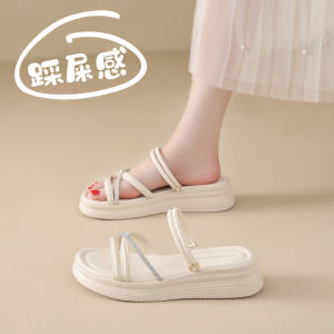 Roman Style Sandals Womens Summer Outdoor Wear Comfortable Beach Two-Way Wear Sandals Slippers Diamond Embellished Flat Heels