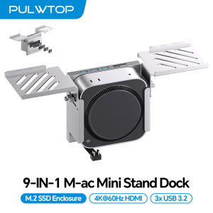 PULWTOP Mac Mini M4 Hub with M.2 NVMe 8TB SSD Enclosure HDMI 4K 60Hz USB A 10Gbps for Mac Mini M6 M5 Pro M4/M4 Pro