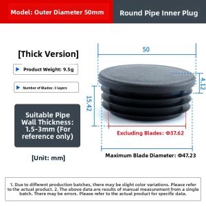 Black Plastic Stainless Steel round Tube End Cap Furniture Leg Pad Sealant Plug Tube End Cover Cap