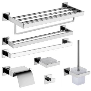 Bathroom Hardware: 304 Stainless Steel Chrome Towel Rack & Toilet Paper Holder
