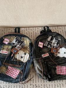 Three Crooked Original Patchwork Backpack Special-Interest Design Schoolbag Student Y2g Gingham XINGX Work Clothing Stylish Denim Backpack