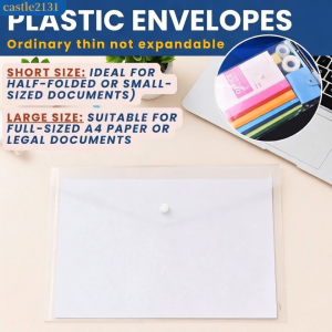 Transparent Plastic Envelope File Holder Organizer Snap Button Folder A4 Waterproof Document Case