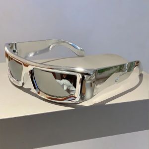 KAMMPT Men Y2k Punk Mirror Sunglasses New Metallic Rim Outdoor Sports Womens Shades Trendy Brand Design Vintage UV400 Eyewear