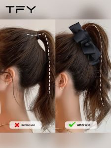 TFY | Black Bow Banana Clip High Ponytail Stabilizer Large Capacity
