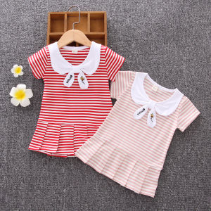 Baby Girl Summer Dress 1-2-3 Years Old 4 Girl Fashionable Summer Clothing Infant Polo Collar Stripes Short Sleeve Pleated Skirt