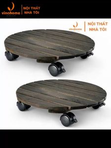 VNH-510 Đế để chậu cây giá đỡ lót chậu cây bằng gỗ hình tròn hình vuông chịu lực 80kg có bánh xe di chuyển đa năng