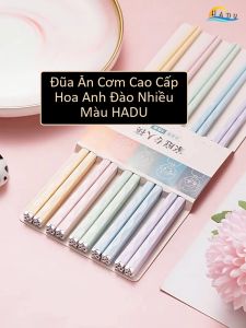 [5 Đôi] Đũa Ăn Cơm Họa Tiết Hoa Anh Đào Nhật Bản HADU Đũa Hợp Kim Chống Mốc Chống Trơn An Toàn Cho Máy Rửa Bát Hộp Đựng Sang Trọng