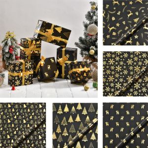 50x70cm Black Gold Christmas Gift Wrapping Paper with Snowflake Christmas tree Printed for Christmas New Year Celebration