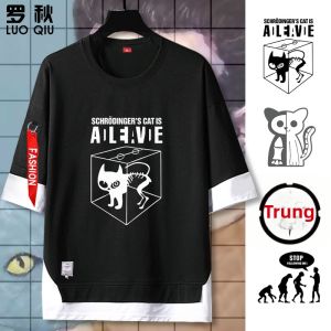 LUOQIU | Áo Thun Chủ Đề Mèo Schrödinger Big Bang