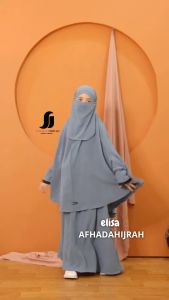Afhadahijrah - Gamis anak perempuan set cadar Elisa cringkle air flow dusty baju dan hijab syari free niqab