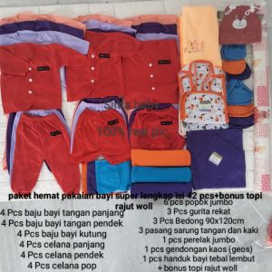 paket hemat pakaian bayi super lengkap isi 42 pcs + bonus topi rajut woll/ baju bayi lengkap terjangkau/baju bayi komplit