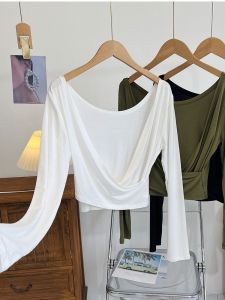 Back Cross Backless Modal T-shirt Womens Summer Short Slim Long Sleeve Top Fitness Yoga Dancing Dress Tops