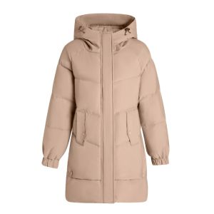 Thickened Long Cotton Jacket for Middle-Aged Mothers Winter Clothes Fashionable Solid Color Hooded Zipper Closure Womens Coat
