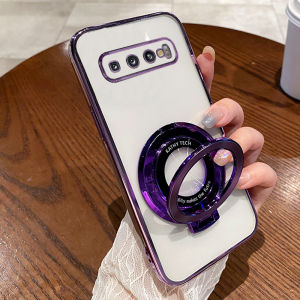 เคสโทรศัพท์ซิลิโคนใสป้องกันการตกหล่นสำหรับ Samsung S10 พร้อมขาตั้ง ครอบเต็มจอ ดีไซน์หรูหรา ทนทานต่อการตกหล่น