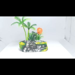 Dekorasi Aquascape Sintetis: Pohon Daun Rumput Plastik & Tebing Batu Aquarium