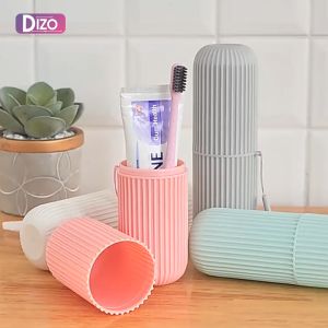 Dizo กล่องใส่แปรงสีฟันเหมาะสำหรับการเดินทาง ถ้วยน้ำยาบ้วนปากแบบพกพา ลายแนวตั้ง กระบอกเก็บยาสีฟันและแปรงสีฟัน