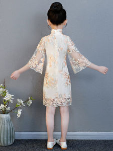 Princess Style Childrens Cheongsam Dress Summer Season Floral Patterned Modified Tang Suit Little Girls Traditional Costume
