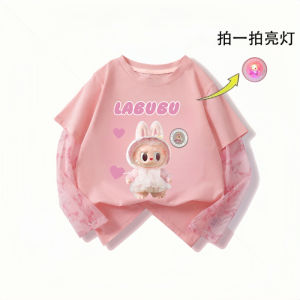 WASSUP Kids Cotton T-Shirt Mesh Cool Sensation Mosquito Proof Summer Sun Protection Girls Top Casual Style Long Sleeve round Neck